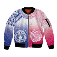 Custom Northern Mariana Islands And Japan Together Sleeve Zip Bomber Jacket