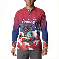 Guam Blue Marlin Fishing Button Sweatshirt Polynesian Style LT05 - Polynesian Pride