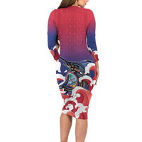 Guam Blue Marlin Fishing Family Matching Long Sleeve Bodycon Dress and Hawaiian Shirt Polynesian Style