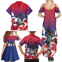 Guam Blue Marlin Fishing Family Matching Summer Maxi Dress and Hawaiian Shirt Polynesian Style