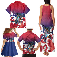 Guam Blue Marlin Fishing Family Matching Tank Maxi Dress and Hawaiian Shirt Polynesian Style