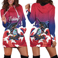 Guam Blue Marlin Fishing Hoodie Dress Polynesian Style LT05 - Polynesian Pride