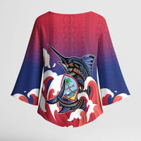 Guam Blue Marlin Fishing Kimono Sleeve Blouse Polynesian Style LT05 - Polynesian Pride