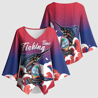 Guam Blue Marlin Fishing Kimono Sleeve Blouse Polynesian Style LT05 - Polynesian Pride