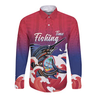 Guam Blue Marlin Fishing Long Sleeve Button Shirt Polynesian Style LT05 Unisex Red - Polynesian Pride
