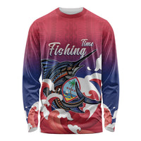 Guam Blue Marlin Fishing Long Sleeve Shirt Polynesian Style LT05 Unisex Red - Polynesian Pride