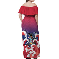 Guam Blue Marlin Fishing Off Shoulder Maxi Dress Polynesian Style LT05 - Polynesian Pride