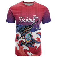 Guam Blue Marlin Fishing T Shirt Polynesian Style LT05 Red - Polynesian Pride