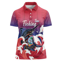 Guam Blue Marlin Fishing Women Polo Shirt Polynesian Style LT05 Female Red - Polynesian Pride