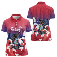 Guam Blue Marlin Fishing Women Polo Shirt Polynesian Style LT05 - Polynesian Pride