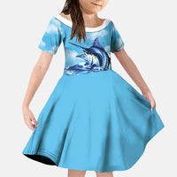 Hawaii Blue Marlin Fishing Family Matching Long Sleeve Bodycon Dress and Hawaiian Shirt