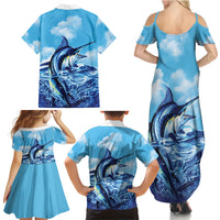 Hawaii Blue Marlin Fishing Family Matching Summer Maxi Dress and Hawaiian Shirt