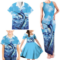 Hawaii Blue Marlin Fishing Family Matching Tank Maxi Dress and Hawaiian Shirt