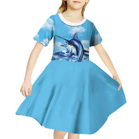 Hawaii Blue Marlin Fishing Kid Short Sleeve Dress LT05 - Polynesian Pride
