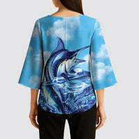 Hawaii Blue Marlin Fishing Kimono Sleeve Blouse LT05 - Polynesian Pride
