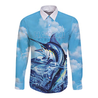 Hawaii Blue Marlin Fishing Long Sleeve Button Shirt LT05 Unisex Blue - Polynesian Pride