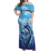 Hawaii Blue Marlin Fishing Off Shoulder Maxi Dress LT05 Women Blue - Polynesian Pride