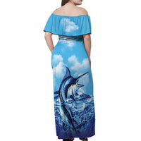 Hawaii Blue Marlin Fishing Off Shoulder Maxi Dress LT05 - Polynesian Pride