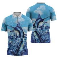 Hawaii Blue Marlin Fishing Zipper Polo Shirt LT05 - Polynesian Pride