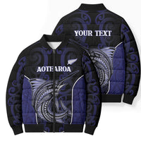 Personalised New Zealand Aotearoa Bomber Puffer Jacket Blue Marlin Fishing Maori Pattern LT05 - Polynesian Pride