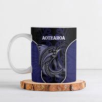 Personalised New Zealand Aotearoa Ceramic Mug Blue Marlin Fishing Maori Pattern LT05 Black - Polynesian Pride