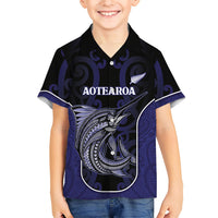 Personalised New Zealand Aotearoa Family Matching Mermaid Dress and Hawaiian Shirt Blue Marlin Fishing Maori Pattern