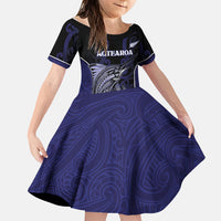 Personalised New Zealand Aotearoa Family Matching Short Sleeve Bodycon Dress and Hawaiian Shirt Blue Marlin Fishing Maori Pattern