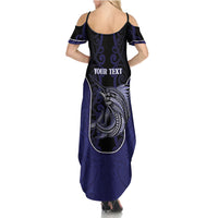 Personalised New Zealand Aotearoa Family Matching Summer Maxi Dress and Hawaiian Shirt Blue Marlin Fishing Maori Pattern
