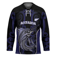 Personalised New Zealand Aotearoa Hockey Jersey Blue Marlin Fishing Maori Pattern LT05 Unisex Black - Polynesian Pride