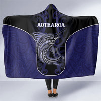 New Zealand Aotearoa Hooded Blanket Blue Marlin Fishing Maori Pattern LT05 One Size Black - Polynesian Pride