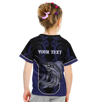 Personalised New Zealand Aotearoa Kid T Shirt Blue Marlin Fishing Maori Pattern LT05 - Polynesian Pride