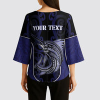 Personalised New Zealand Aotearoa Kimono Sleeve Blouse Blue Marlin Fishing Maori Pattern LT05 - Polynesian Pride