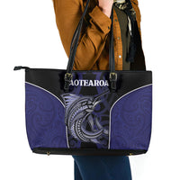 New Zealand Aotearoa Leather Tote Bag Blue Marlin Fishing Maori Pattern LT05 - Polynesian Pride