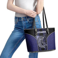 New Zealand Aotearoa Leather Tote Bag Blue Marlin Fishing Maori Pattern LT05 - Polynesian Pride