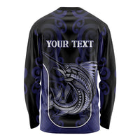 Personalised New Zealand Aotearoa Long Sleeve Shirt Blue Marlin Fishing Maori Pattern LT05 - Polynesian Pride