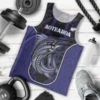 Personalised New Zealand Aotearoa Men Tank Top Blue Marlin Fishing Maori Pattern LT05 - Polynesian Pride