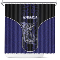New Zealand Aotearoa Shower Curtain Blue Marlin Fishing Maori Pattern LT05 Black - Polynesian Pride