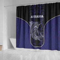 New Zealand Aotearoa Shower Curtain Blue Marlin Fishing Maori Pattern LT05 - Polynesian Pride