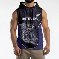 Personalised New Zealand Aotearoa Sleeveless Hoodie Blue Marlin Fishing Maori Pattern LT05 - Polynesian Pride