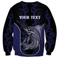 Personalised New Zealand Aotearoa Sweatshirt Blue Marlin Fishing Maori Pattern LT05 - Polynesian Pride