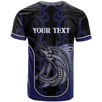Personalised New Zealand Aotearoa T Shirt Blue Marlin Fishing Maori Pattern LT05 - Polynesian Pride