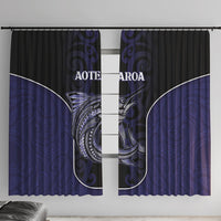 New Zealand Aotearoa Window Curtain Blue Marlin Fishing Maori Pattern LT05 With Hooks Black - Polynesian Pride