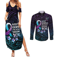 Polynesia Suicide Prevention Awareness Couples Matching Summer Maxi Dress and Long Sleeve Button Shirt Keep Going The World Needs You LT05 Purple - Polynesian Pride