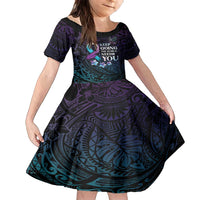 Polynesia Suicide Prevention Awareness Family Matching Off Shoulder Maxi Dress and Hawaiian Shirt Keep Going The World Needs You LT05 Daughter's Dress Purple - Polynesian Pride