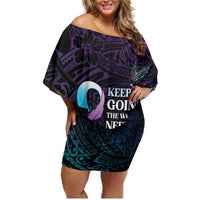 Polynesia Suicide Prevention Awareness Family Matching Off Shoulder Short Dress and Hawaiian Shirt Keep Going The World Needs You LT05 Mom's Dress Purple - Polynesian Pride