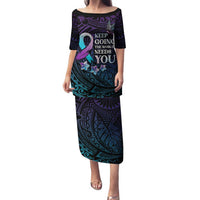 Polynesia Suicide Prevention Awareness Family Matching Puletasi and Hawaiian Shirt Keep Going The World Needs You LT05 Mom's Dress Purple - Polynesian Pride
