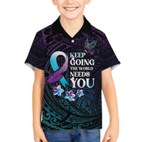 Polynesia Suicide Prevention Awareness Family Matching Puletasi and Hawaiian Shirt Keep Going The World Needs You LT05 Son's Shirt Purple - Polynesian Pride