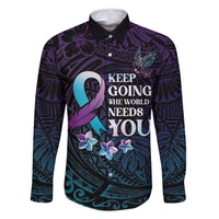 Polynesia Suicide Prevention Awareness Family Matching Summer Maxi Dress and Hawaiian Shirt Keep Going The World Needs You LT05 Dad's Shirt - Long Sleeve Purple - Polynesian Pride