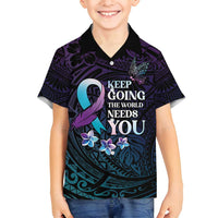 Polynesia Suicide Prevention Awareness Family Matching Summer Maxi Dress and Hawaiian Shirt Keep Going The World Needs You LT05 Son's Shirt Purple - Polynesian Pride