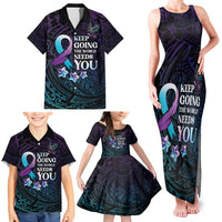 Polynesia Suicide Prevention Awareness Family Matching Tank Maxi Dress and Hawaiian Shirt Keep Going The World Needs You LT05 - Polynesian Pride